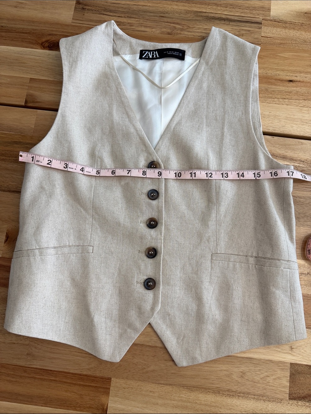 ZARA Beige Linen-Blend Tailored Vest - Picture 5 of 6